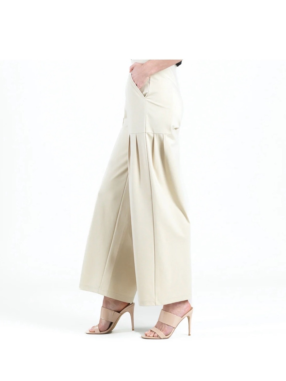 Clara Sunwoo Wide-Leg Pleated Cream Pants - size XS (4-6)